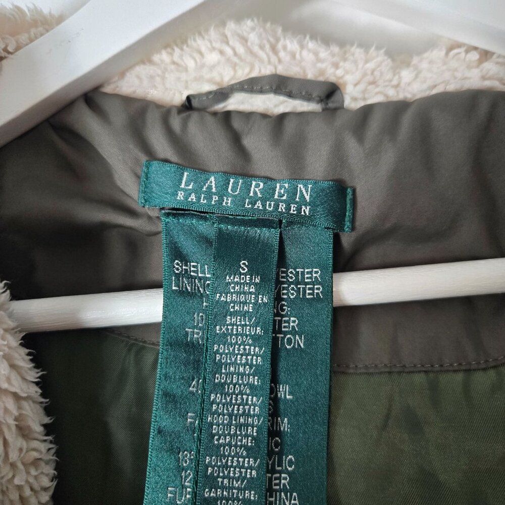 Lauren Ralph Lauren Size S Green Down Puffer Parka Coat Faux Fur Hood - Picture 8 of 16